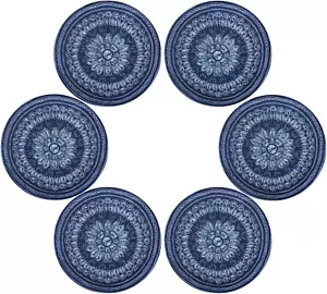 ALAZA Navy Blue round Placemats for Dining Table Placemat Set of 6 Table Setting - Picture 1 of 12
