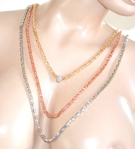 Collana lunga donna multi maglia argento oro rosa dorato strass collier UF285 - Foto 1 di 2