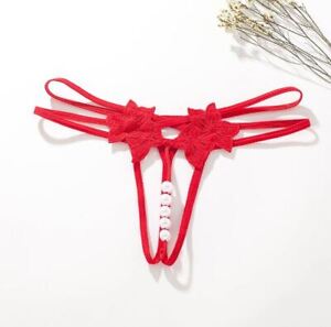 Sexy Women Lace Pearl Thong G-string Panties Lingerie Underwear Crotchles T-back