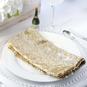 5 CHAMPAGNE SEQUINED 20x20" Wedding NAPKINS Party Table Linens Catering Supply - Picture 1 of 4