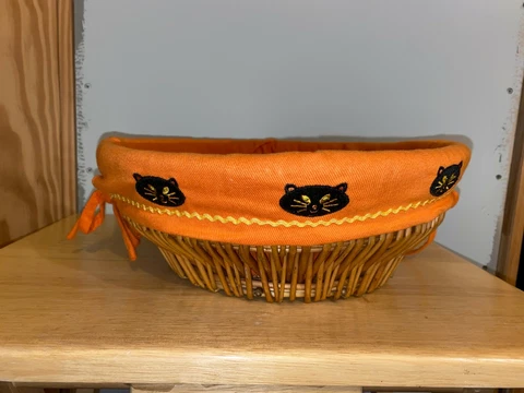 Wicker Basket With Removable Orange Halloween Cloth Cover