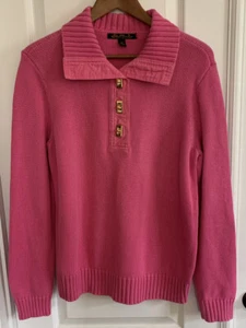 Ralph Lauren Womens Fuchsia Sweater 100% Cotton Gold Twist Lock Button XL - Picture 1 of 10