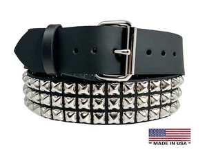 Cinturón de tachuelas pirámide de tres filas de cuero hecho a mano cinturón tachonado punk gótico por funk plus - Imagen 1 de 15