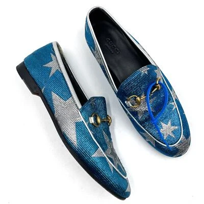Mocasines Gucci Jordaan Starry Sky Azul Metálico Plateado Cuero Talla 37/7 Foto 1 de 4