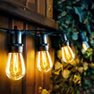 49FT Festoon Outdoor String Lights 15 Sockets LED Bulb Garden Wedding Light - Image 1 of 4