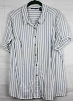 Camisa Isaac Mizrahi True Denim Botón Frontal Rayas con Puños, Talla 20W, A379173 Foto 1 de 3