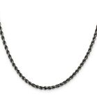 Sterling Silver 3mm Black Ruthenium Plated Rope Chain Necklace