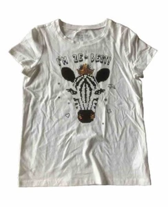 OshKosh Girls Youth Size 12 Short Sleeve Sequined Flip Zebra Stars White Black - Picture 1 of 7