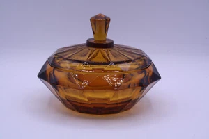 Viking Diamond Point Candy Dish w/lid Amber 7.5” Mint Vintage MCM - Picture 1 of 14