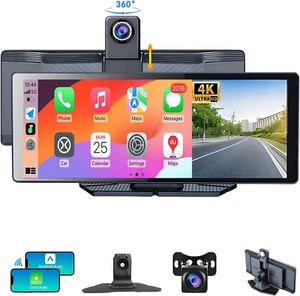 9.3’’ Portable Wireless Carplay & Android Auto Screen for Car - with 4K Dash Cam - Picture 1 of 7