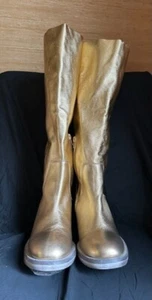 FREE People Essential Tall Slouch Zip Soft Leather Metallic Gold Boot NEW 8/38.5 - Picture 1 of 24