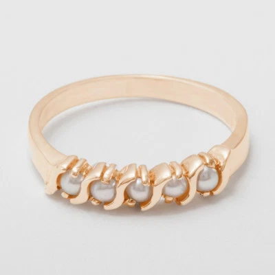 Кольцо вечности женское из чистого 10-каратного розового золота с культивированным жемчугом - размеры от 4 до 12 - Изображение 1 из 3