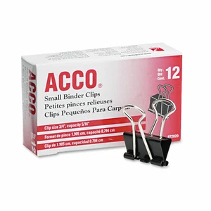 ACCO Binder Clips, Small, Black/Silver, Dozen, Tempered steel, Extra-strong Hold - Picture 1 of 2
