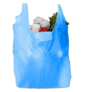 Plastic Vest Style Carrier Bags 16" x 24" x 30" 18mu Blue Reusable Carry Bag - Picture 1 of 5
