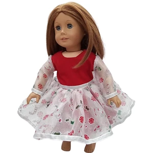Vestido de fiesta de Navidad se adapta a muñecas chicas americanas 18 pulgadas ropa de muñeca rojo y plateado - Imagen 1 de 4