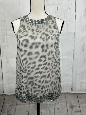 INC 装饰上衣衬衫银色灰色豹纹动物印花,尺寸 2 — 第 1/4 张图片