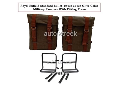 Fit For Royal Enfield Standard Bullet 350 500 Olive Pannier Bags & Fitting Frame Foto 1 de 4