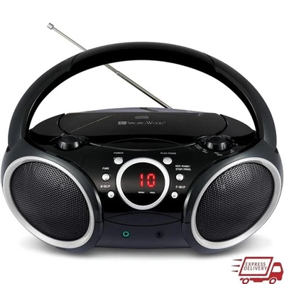 Reproductor de música portátil CD Boombox radio estéreo AM/FM con conector para auriculares de entrada auxiliar Foto 1 de 4