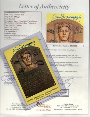 JOE DIMAGGIO HOF Signed Autograph National Hall of Fame Plaque Yankees JSA 💎LOA - Image 1 of 4