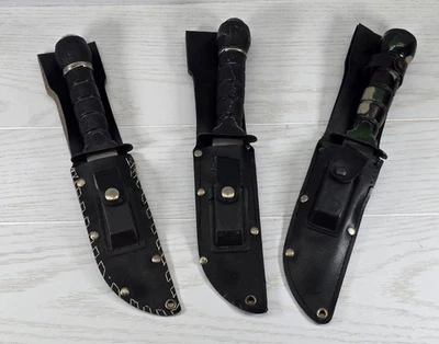 Lote de 3 cuchillos de supervivencia 420 acero inoxidable Taiwán + sin marca con fundas brújula mano Foto 1 de 4