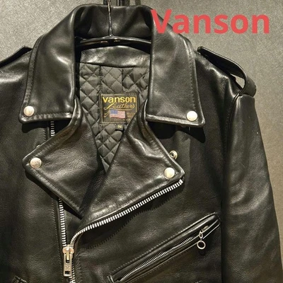 VANSON Vintage Leather Double Riders Jacket Black USA High Quality Size M Japan - Image 1 of 4