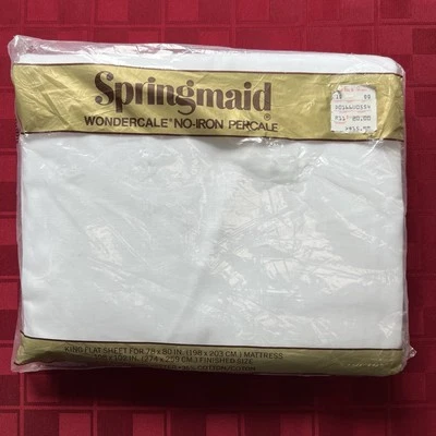 Springmaid Wondercale No-iron Percale WHITE King Flat Sheet 108” X 102” NOS-VTG - Image 1 of 4
