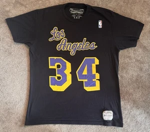Mitchell & Ness Shaquille O'Neal Los Angeles Lakers T-shirt Jersey Sz L Black - Picture 1 of 8