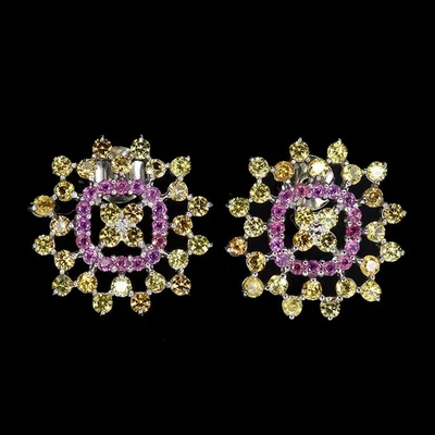 925 Sterling Silver Earrings Round Sapphire Rhodolite Natural Gemstone Jewelry - Image 1 of 4