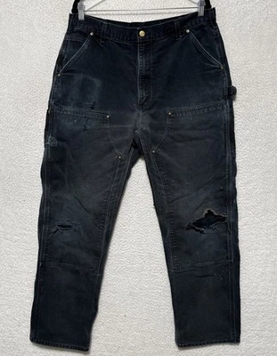 Vintage Carhartt 36x32 Double Knee Pants USA B01 BLK Black Faded Distressed - Image 1 of 4