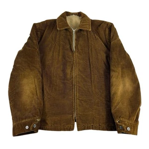 Vintage 50s 60s Brown Corduroy Sherpa Lined Bomber Jacket Full Zip Mens Size 44 - Picture 1 of 10