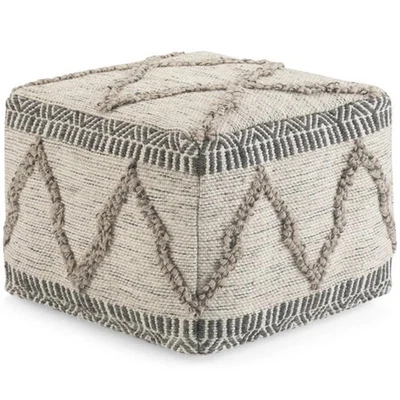 Sweeney Boho Square Pouf in Grey, Natural Handloom Woven Pattern for the Livi... - Image 1 of 4