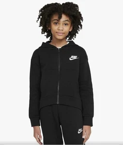 Nike Girl's Sportswear Club Soft Fleece Full-Zipper Hoodie Black Small New - Picture 1 of 6
