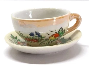 Vintage Miniature Yellow Lusterware Cup and Saucer w/ House scene - Picture 1 of 20
