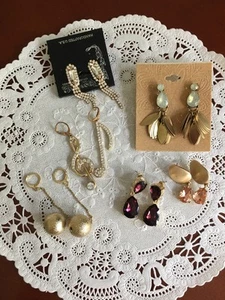 LOT 7 ASSRT NEW PIERCED EARRINGS SETS GOLDTONE RHINESTONE, DANGLE, MUSIC SYMBOLS - Picture 1 of 17