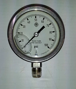 MCDANIEL 2-1/2" LIQUID FILLED SS PRESSURE GAUGE 0-100 PSI 316 SS TUBE & SOCKET - Picture 1 of 3