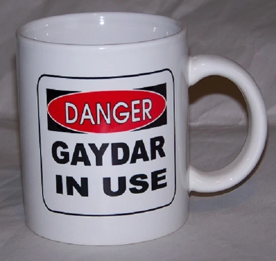 Taza Orgullo Gay Peligro Gaydar en uso Foto 1 de 1