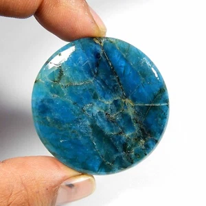 Natural Neon Blue Apatite Cabochon 42 mm Round Shape Gemstone Loose 93 Cts AP-47 - Picture 1 of 7