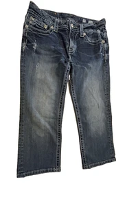 Miss Me Womens Cuffed Capri Embroidered rhinestone Jeans Size 30 - Picture 1 of 12