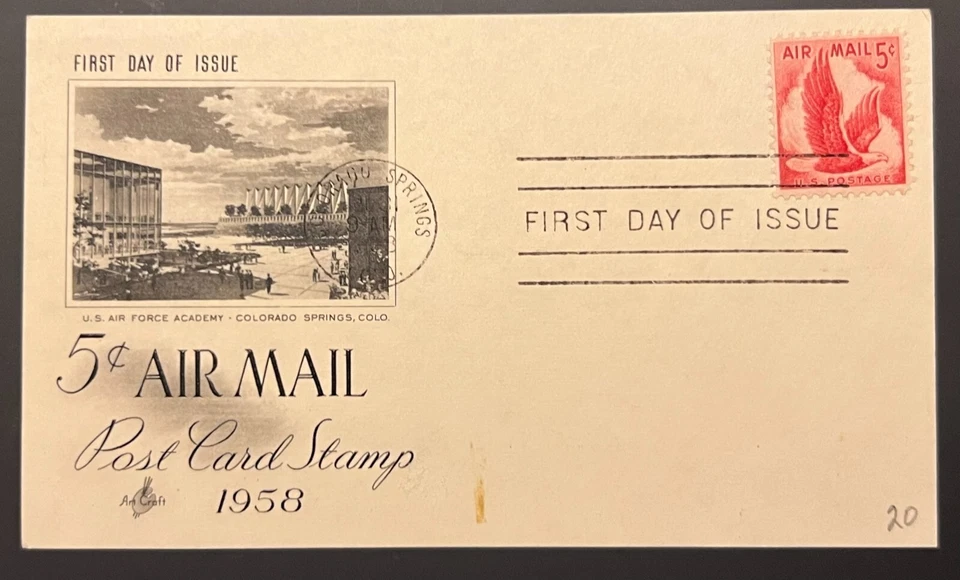 AIRMAIL 5¢ #C50 EAGLE JUL 31 1958 COLORADO SPRINGS CO FIRST DAY COVER (FDC) BX4 - Image 1 of 1