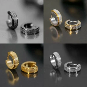 Earrings Women Steel Men Punk Crystal Rhinestones A Pair Titanium Hoop Sleepers - Picture 1 of 16