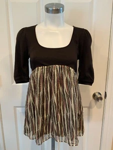 Diane Von Furstenberg Brown & Tan "Bevin" 100% Wool & Silk Shirt, Size 4 (US) - Picture 1 of 9
