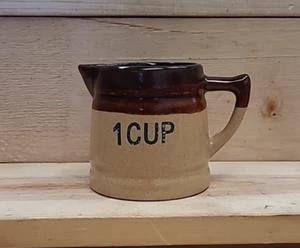 VTG Brown Glazed Ceramic Crock/Measuring Cup/Mid Century Cute Kitchen Decor - Picture 1 of 8