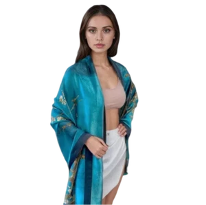Halstuch Seide Schal 180x90 grün Seidentuch Strand Sommer Van Gogh Stola Damen - Photo 1 sur 30