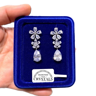 Orecchini Fiori Gran pl. Oro Bianco 18K con Cristalli Zirconi Argento FJ02 - Immagine 1 di 4