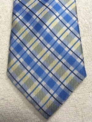 NAUTICA MENS TIE BLUE YELLOW WHITE PLAID 3.25 X 61 NWOT - Image 1 of 4