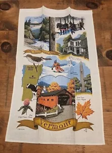 Asciugamano da tè vintage in lino Vermont The Green Mountain State lino cotone, nuovo senza etichette 16x26 - Foto 1 di 7