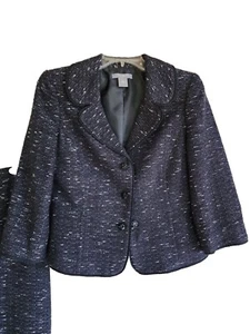 Ann Taylor Skirt Suit size Petite 8P Two Piece Set Black Tweed Career Essentials - Picture 1 of 12
