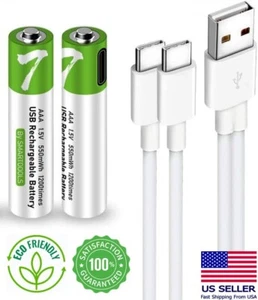 2Pcs USB AAA 1.5V Lithium ion Li-Ion Rechargeable Battery 750 mWh 1H Fast Charge - Picture 1 of 10