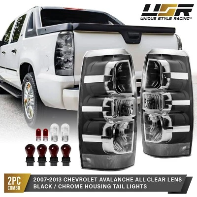 CLEAR Lens Chrome/Black Housing Tail Light (L+R) Pair For 07-13 Chevy Avalanche Foto 1 de 4