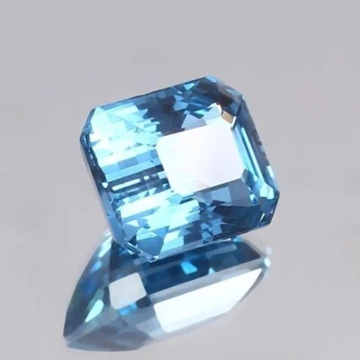 Blue Aquamarine Loose Gemstone Radiant Cut Certified 10.50Ct Treated Natural - Image 1 of 4